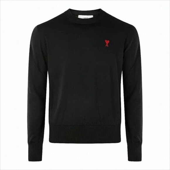 Ami Paris Classic Black Wool Sweater With Heart Emblem - NWT